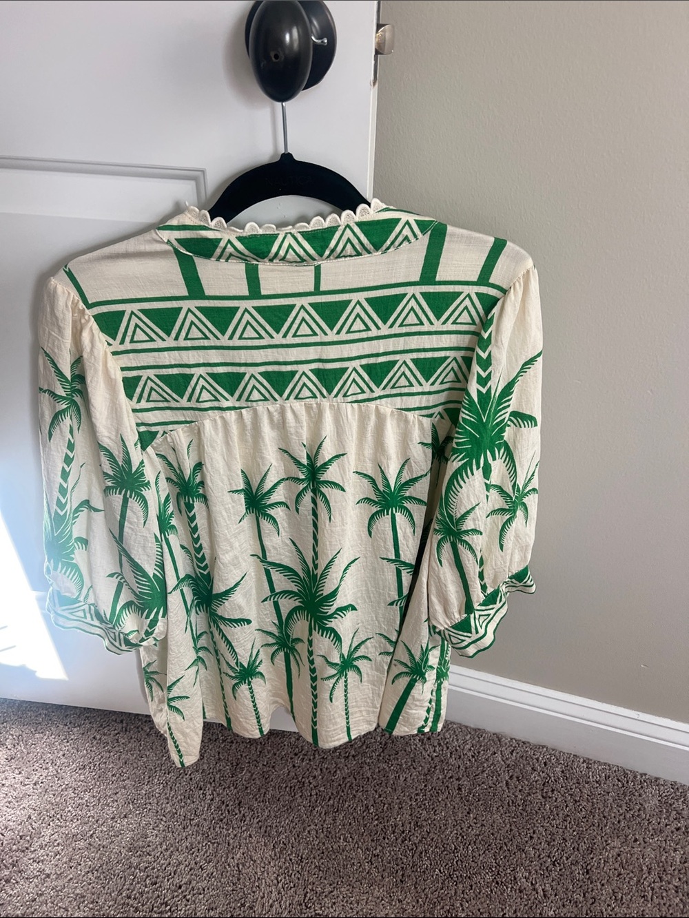 Umgee Cream and Green Palm-Print Peasant Tunic - Picture 4 of 4